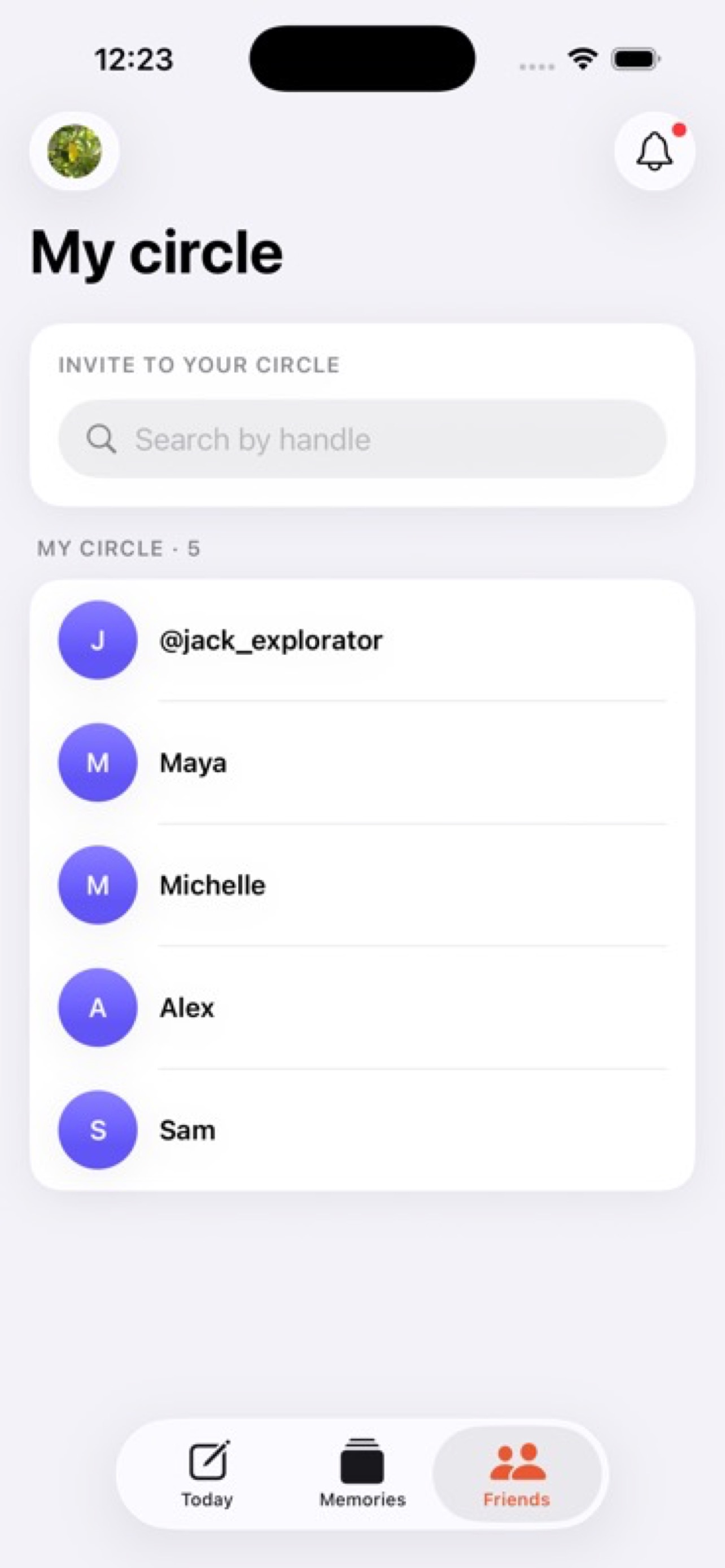 Build your circle by handle